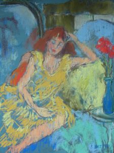 Girl with Red poppies 2009 Pastel on Paper 39.5 x 30.5cm