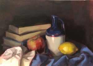 Still Life on Blue Velvet, Oil on Canvas Board, £950