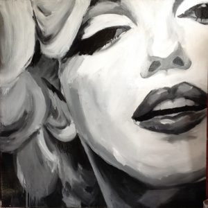 Marilyn Close Up -Black & White Oil and Household Gloss on MDF,  £2500