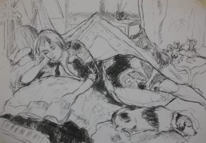 Resting with Scamp (charcoal on paper) - 2008