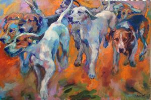 Running Hounds - Oil on Canvas, 60.9cm x 91.4cm, (Framed 70.5 x 101cm) NFS