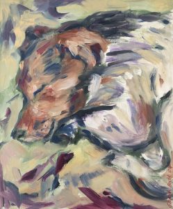 Scamp Sleeping - Oil on Canvas Board. 30.5 x 25.4cm